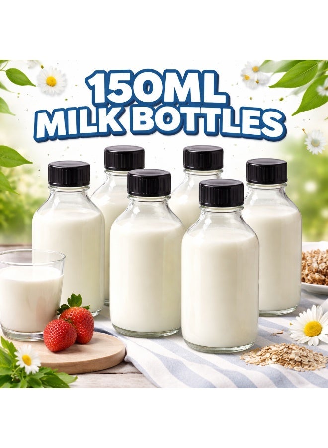Luxoraq 150ml Glass Milk Bottles with Black Plastic Lids, Leak-Proof Round Jars for Spices, Condiments, Oils, DIY Beauty & Kitchen Storage, Travel & Pantry Organization (Pack of 6) - Image 4